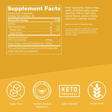 Bulletproof Sugar-Free Peach Ginger Turmeric Gummies, 60 Count, Keto Supplement For Joint And Inflammation Response Support, New And Improved Flavor And Texure, Packaging May Vary