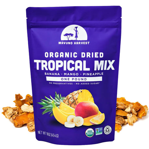 Mavuno Harvest Organic Dried Fruit Variety Pack | Dried Mango, Papaya, Pineapple, Banana, Jackfruit, & Tropical Mix | Healthy, Vegan, No Sugar Added, Non GMO Snacks for Kids & Adults | 2 Ounce, 6 Pack