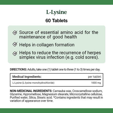 Nature's Bounty L-Lysine 1000 mg Tablets 60 ea