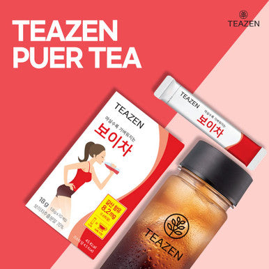 Teazen Puer Tea Drink Mix Extract Powder of Fermented Pu-erh Tea Hot or Iced Herbal Tea Dietary Fiber and Detox 10 Sticks 0.63oz