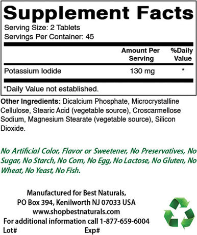 Best Naturals Potassium Iodide 130 mg per Serving - Dietary Supplement 90 Tablets (3)