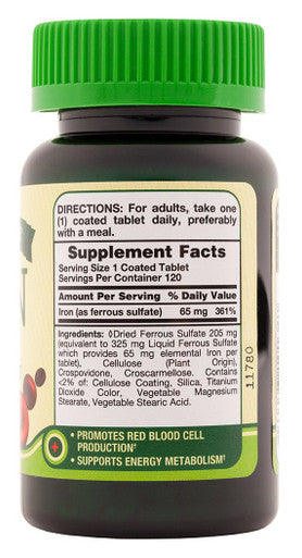 Nature's Truth Ferrous Sulfate Iron 65 mg Supplements, 120 Count