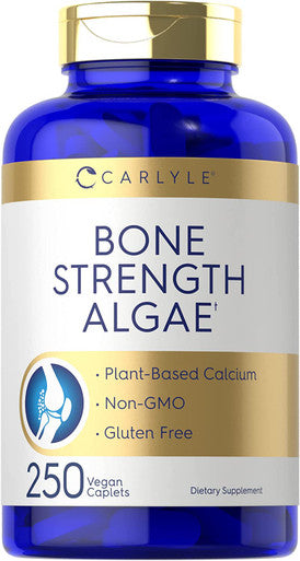 Bone Strength Algae Supplement | 250 Vegan Caplets | Plant-Based Calcium with Vitamin K2, D3, Magnesium | Non-GMO, & Gluten Free | by Carlyle