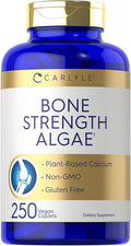 Bone Strength Algae Supplement | 250 Vegan Caplets | Plant-Based Calcium with Vitamin K2, D3, Magnesium | Non-GMO, & Gluten Free | by Carlyle