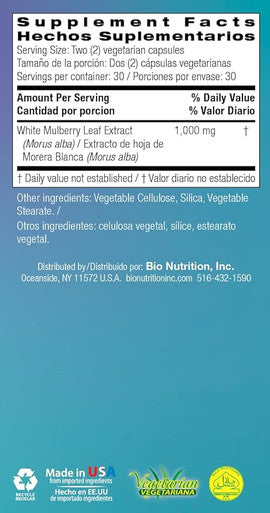 Bio Nutrition Inc White Mulberry Leaf Extract - 1000 Mg - 60 Veg Capsules