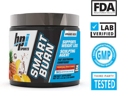 BPI Sports Smart burn Weight Loss, Burn Fat, Energy Carnitine, Cla, Green Tea, Caffeine, Theobromine, Dynamine for Men & Women No Artificial Colors Fruit Punch 25 Servings 4.4 oz