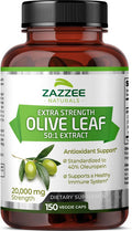 Zazzee Naturals Extra Strength Olive Leaf 50:1 Extract 20000 Mg Strength 40% Oleuropein 150 Vegan Capsules 5 Month Supply Concentrated And Standardized 50X Extract 100% Vegetarian Non-Gmo All-Natural