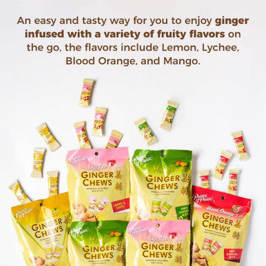 Prince Of Peace Ginger Chews Assorted Flavors 8 Oz - Lemon Lychee Blood Orange Mango - Candied Ginger Variety Pack - Natural Candy Pack