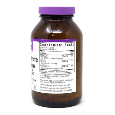Bluebonnet Nutrition Calcium Citrate Magnesium Plus Vitamin D3 Caplets, Bone Health & Muscle Relaxation, Non GMO, Gluten, Soy & Milk Free, Kosher, White, Unflavored, 180 Count