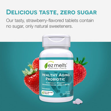 EZ Melts Dissolvable Healthy Aging Probiotic Bifidobacterium Longum BB536 (2 Billion CFU) Sugar-Free Probiotics for Women & Men 50+ 2-Month Supply