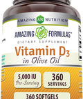 Amazing Nutrition Formulas Vitamin D3 in Olive Oil Supplement | 5000 IU Per Serving | 360 Softgels | Non-GMO | Gluten | Made in USA