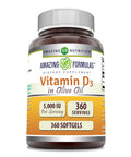 Amazing Formulas Vitamin D3 With Olive Oil 5000 Iu 360 Softgels Supplement | Non-Gmo | Gluten Free | Made In Usa