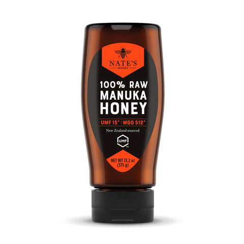 Nate's Manuka Honey - 13.2 oz Squeeze Bottle | Raw - New Zealand - MGO 512+ - UMF Certified 15+