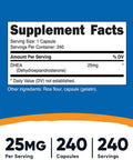 Nutricost Dhea 25Mg, 240 Capsules - Gluten Free, Soy Free, Non-Gmo, Supplement
