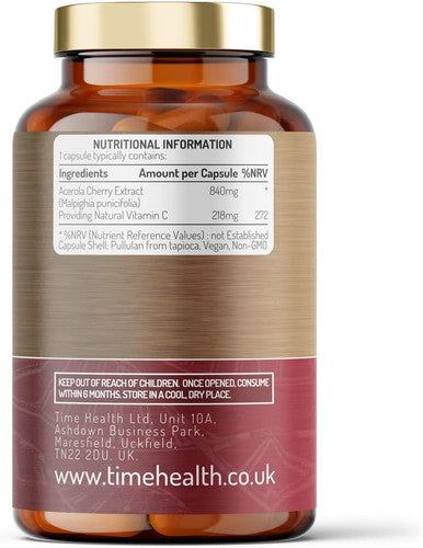 Acerola Cherry Extract Capsules - Natural & Wholefood Vitamin C - Uk Manufactured - Zero Stearates Or Flow Agents (120 Capsule Pouch)