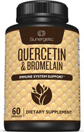 Sunergetic Premium Quercetin & Bromelain Supplement Powerful Quercetin Bromelain Complex To Help Support Immune System & Seasonal Support Quercetin 1000Mg Per Serving 60 Capsules