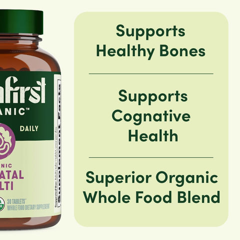 Earthfirst Organic Prenatal Once Daily Multivitamin For Women For Conception Pregnancy Postpartum & Breastfeeding Folate Iron & Organic Whole Food Blend Vegan 30 Count