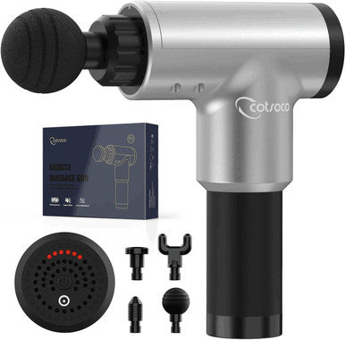 Cotsoco Massage Gun Deep Tissue, Percussion Muscle Massager For Athletes, Super Quiet Portable Handheld Electric Sport Massager, 6 Speed And 4 Heads(Silver) 1000 Grams