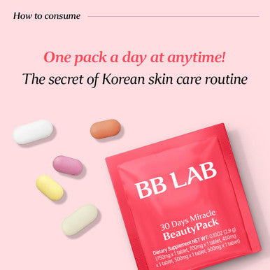 BB LAB 30 Days Miracle Beauty All-in-one Pack Low Molecular Collagen Elastin Glutathione Ceramide Hyaluronic Acid Multivitamins & Minerals Calcium Magnesium Vitamin D