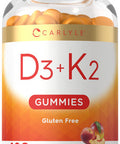 Vitamin D3 K2 Gummies | 120 Count | With Calcium | Vegetarian, Non-Gmo, And Gluten Free Vitamin Supplement | By Carlyle