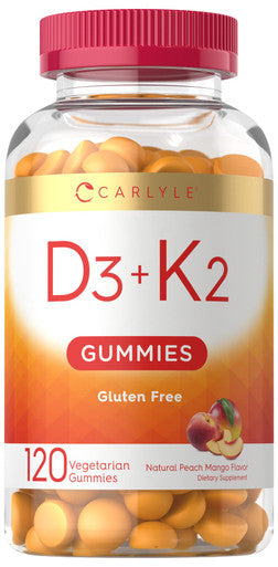 Vitamin D3 K2 Gummies | 120 Count | With Calcium | Vegetarian, Non-Gmo, And Gluten Free Vitamin Supplement | By Carlyle