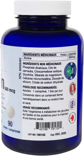 Nadhara Vitamin B7-Biotin Helps hair growth and maintains healthy hair and skin; Helps the body to metabolize carbohydrates, fats and proteins, 500mcg, 90 tablets