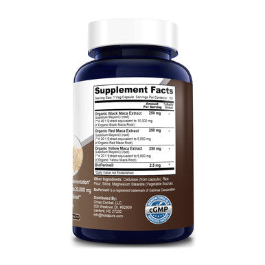 NusaPure Maca Root Black, Red, Yellow 20,000 mg - 180 Vegan Capsules (Vegan,Non-GMO & ) with Bioperine