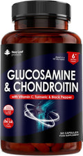 New Leaf Products Glucosamine and Chondroitin High Strength - Enriched With Turmeric And Vitamin C - Glucosamine Sulphate Chondroitin Sulphate Food Supplement - Contributes To The Normal Function of Bones 365 Capsules