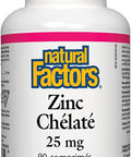 Natural Factors Zinc Chelate 25mg Support for Healthy Skin Immune Function 90 Tablets