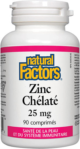 Natural Factors Zinc Chelate 25mg Support for Healthy Skin Immune Function 90 Tablets
