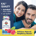 Kal 1000 Iu D-3 & K2 Tablets, Raspberry, 60 Count (Pack of 1)