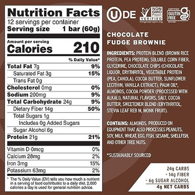 No Cow Protein Bar Chocolate Fudge Brownie