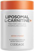 Codeage Liposomal L Carnitine+ Supplement 500 mg LCarnitine L-Tartrate per Serving - -Form Amino Acid Carnitine Liposomal Delivery Vegan Non GMO Gluten 90 Capsules