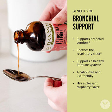 Banyan Botanicals Bronchial Support Organic Herbal Syrup For Children & Adults Soothing Respiratory Support Formula With Licorice and Ginger Root 6Oz. Non Gmo Sustainably Sourced Vegetarian