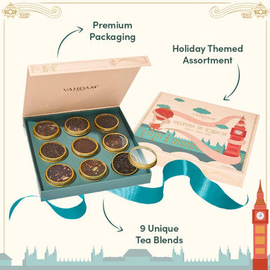 Vahdam Weekend In London Tea Sets | Travel Edition Box | 9 Varieties - Chai Tea Black Tea | Gluten Non GMO | s for Women s for Men s for Him/Her