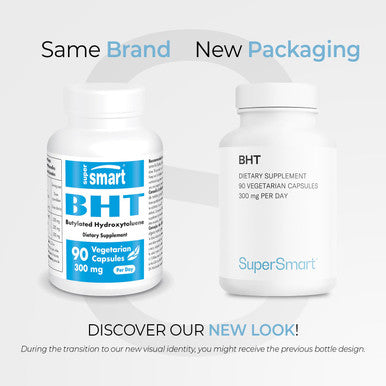 Supersmart BHT 300 mg Per Day Butylated Hydroxytoluene Powerful Antioxidant Immune Support Anti Aging Supplement NonGMO Gluten Free 90 Vegetarian Capsules
