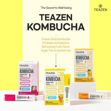 Teazen 3 Flavors 40 Sticks Variety Pack Kombucha Lemon (20 Sticks) and Berry Citron Flavor (20 Sticks)
