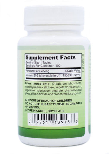 Great Lakes Nutrition Vitamin D3 Vegan Vitamin D Supplement for Men & Women 1500IU 100 Tablets