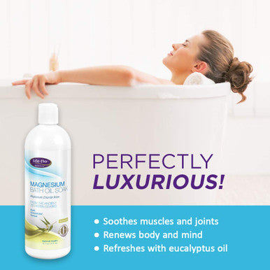 Life-flo Magnesium Bath Oil Soak with Eucalyptus | Potent Magnesium Chloride Soothes & Refreshes Muscles & Joints | 16oz