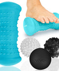 Vive Massage Ball Set (4 Piece) - Foot Pain Hot Cold Therapy Kit - Plantar Fasciitis, Heel Spur, Sore Muscles, Trigger Point - Back, Arm, Neck, Shoulder, Leg Circulation Roller - Pt Spike Massager