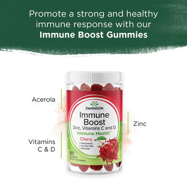 Swanson Immune Boost Gummies with Acerola Zinc Vitamin C and D - 60 Cherry Gummies - Supplement for a Healthy Immune System