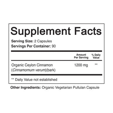 NutriFlair Organic Ceylon Cinnamon Supplement 1200mg 180 Count Pack of 1