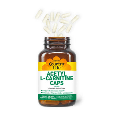 Country Life Acetyl L-Carnitine Caps With Vitamin B-6 To Aid In Utilization 500Mg 60 Vegan Capsules Certified Gluten Free Certified Vegan Certified Halal