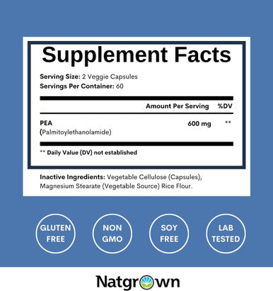 Natgrown Palmitoylethanolamide Pea Supplement 600 Mg - 120 Capsules