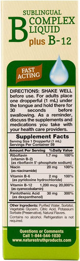 Nature's Truth Sublingual Vitamin B Complex Plus B-12 Fast Acting Flavored Liquid, Natural Berry Flavor, 2 Fluid Ounce (Pack of 3)