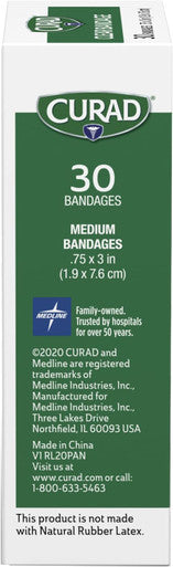 Curad Clear Plastic Self-Adhesive Bandages 3/4" x 3" Essential First Aid Supplies 30 per Box Pack of 6