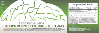 Bacopa monnieri Powder | 60 Grams | Minimum 24% Bacosides | May Help Support Cognitive Function | May Help Support Management