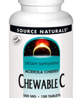 Source s Chewable C, Acerola Cherry 500 mg For Immune System Support - 100 Flavored Tablets
