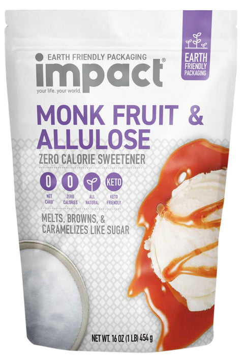 Impact - Monk Fruit Allulose Sweetener, Crystallized Blend Sugar Substitute - Zero Calorie Low-Carb Essential for Low-Carb Recipes - 4lb