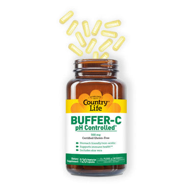 Country Life Buffer-C Ph Controlled 500Mg Stomach Friendly Non-Acidic 120 Vegetarian Capsules Certified Gluten Free Certified Vegetarian